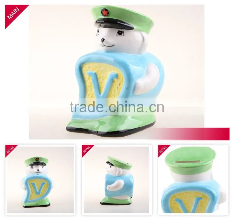 Hot selling police add digital V shape lovely ceramic coin bank for home decoration
