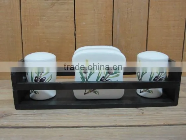 New olive ceramic salt and pepper shaker with napkin holder