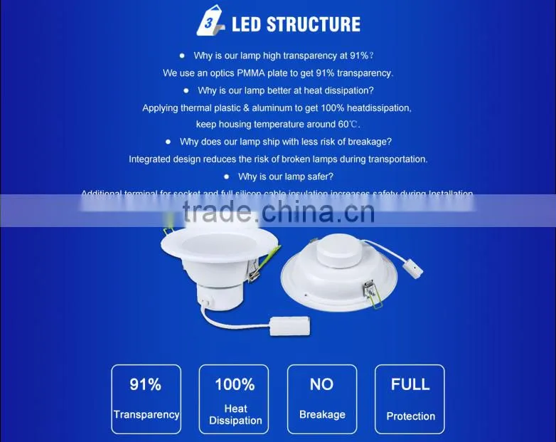 smart pigtail 9W led downlight with 110mm cut out high quality