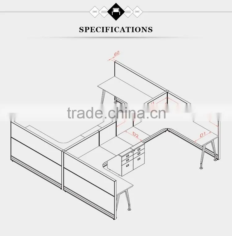 Hot sale modern design office modular workstations for 2 person