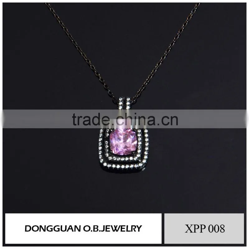 Fashion 925 silver pendant designs, pink diamond crystal pendant necklace