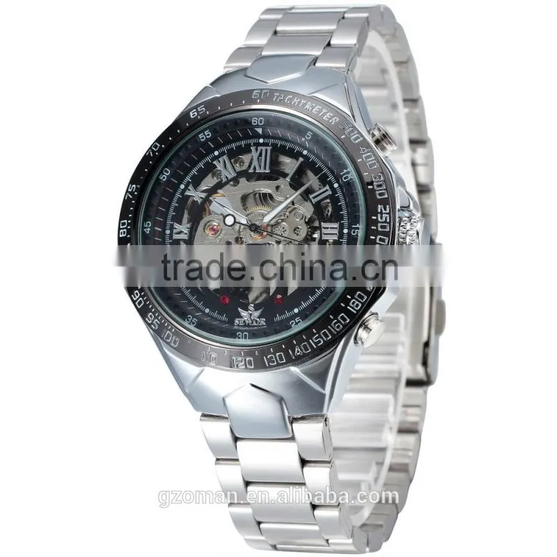sewor silver stainless steel mens automatic wrist watch casual bracelet mechanical watch