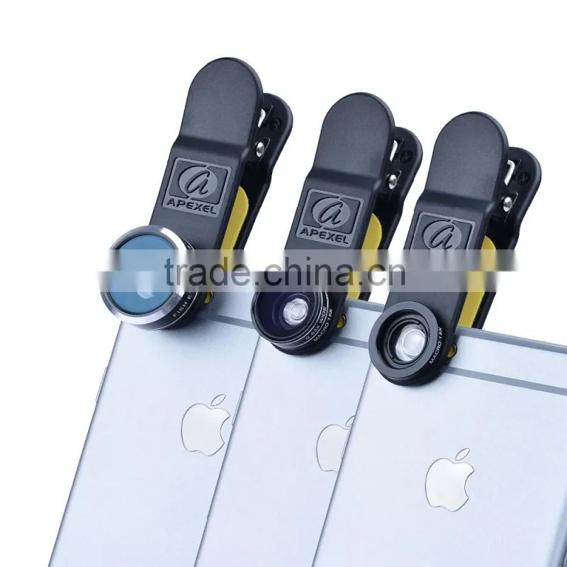 APEXEL 3 in 1 universal clip fish eye wide angle macro mobile phone lens for iPhone 6