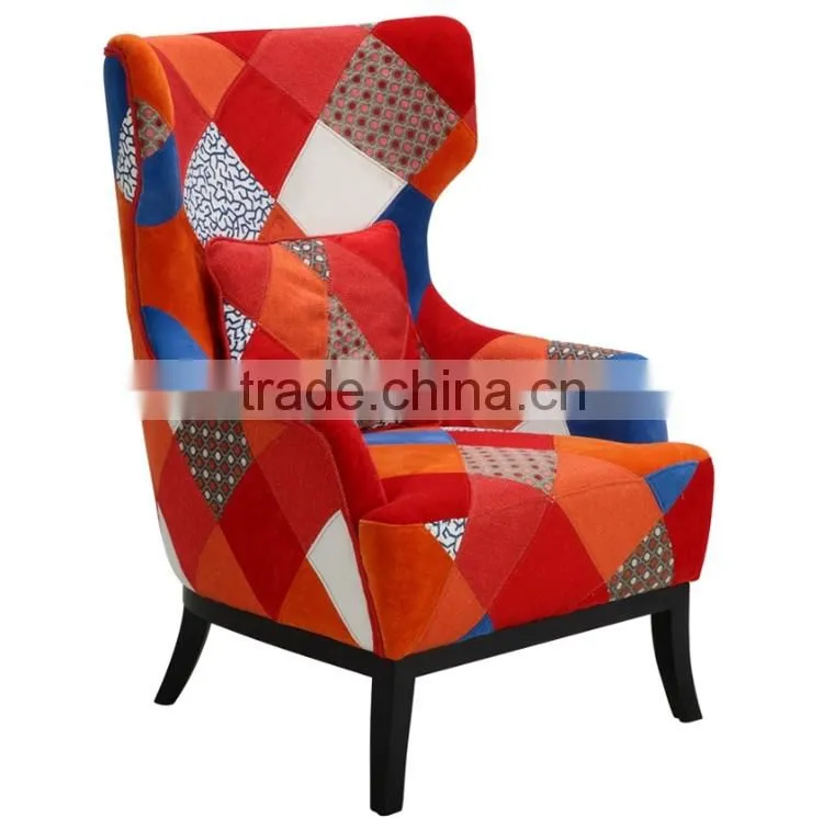 Luxury High Back Wing Patchwork Chairs for living room