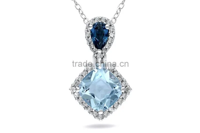 925 Silver Blue Topaz Color CZ Princess Set Eternity Band Ring