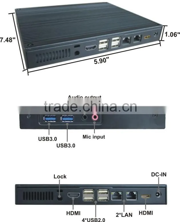 Fanless industrial i7 barebone system with 2 hdmi and 2 rj45 lan