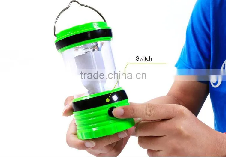 led rechargeable solar camping light lantern use for outdoor activities with solar&mobile phone charger function