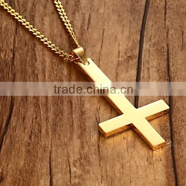 Europe Inverted Cross Stainless Steel Necklace 2016