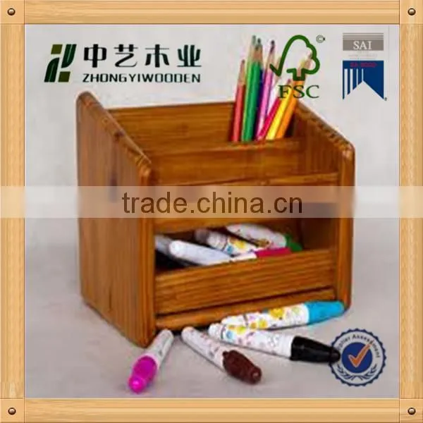 hot selling FSC rectangle magnetic fancy kids wooden pen holder for wholesale