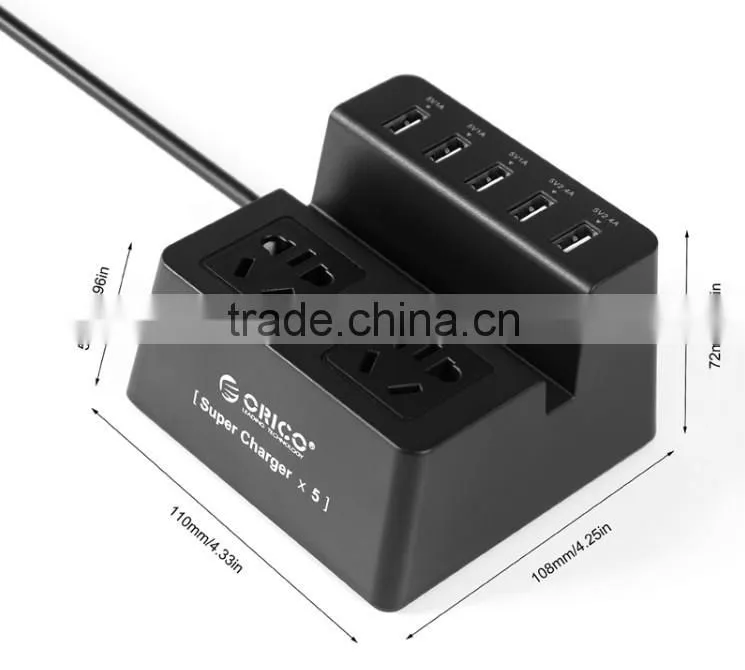 2 outlet usb smart power strip with 5 USB charger