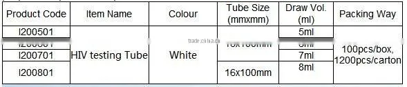 Disposable laboratory plastic single use vacuum HIV blood collection tube