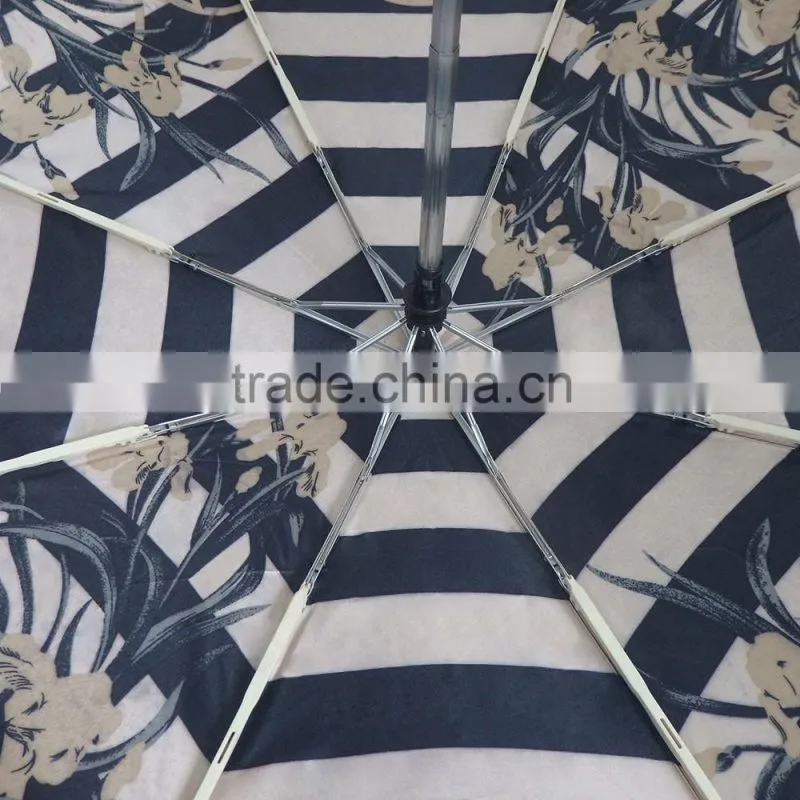 Satin fabric full-automatic 3 fold umbrella with case