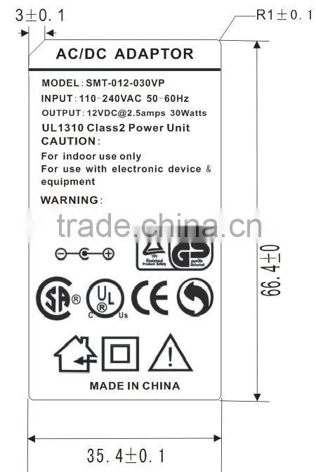 12V 2.5A Power Adapter desktop Plug type 30W series AC/DC Adapter with CE UL