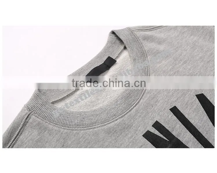 Men's Printed Round Neck Grey-Melange Fleece Sweater