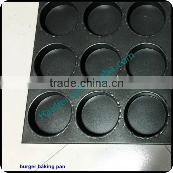 Teflon coated aluminum alloy 15 grooves hamburger round Bread Baking Pan /hamburger baking pan
