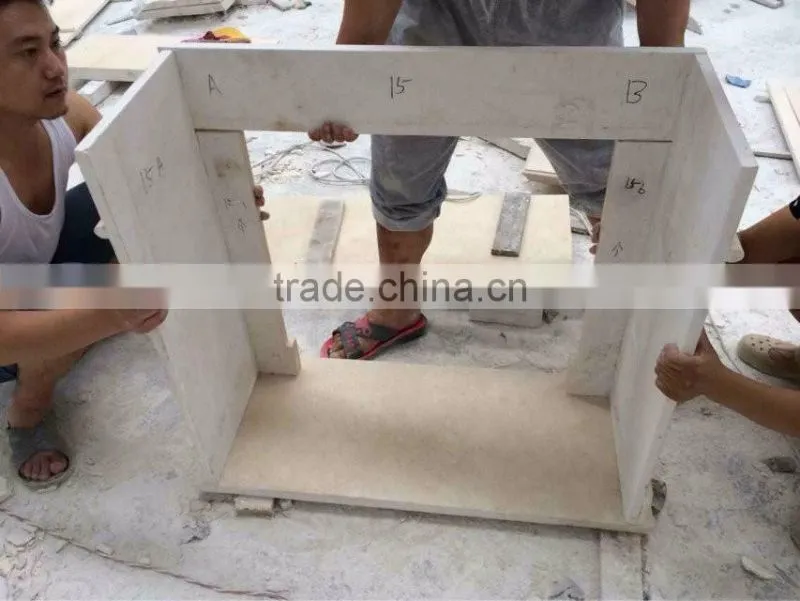 Hand carved beige marble fireplace mantel