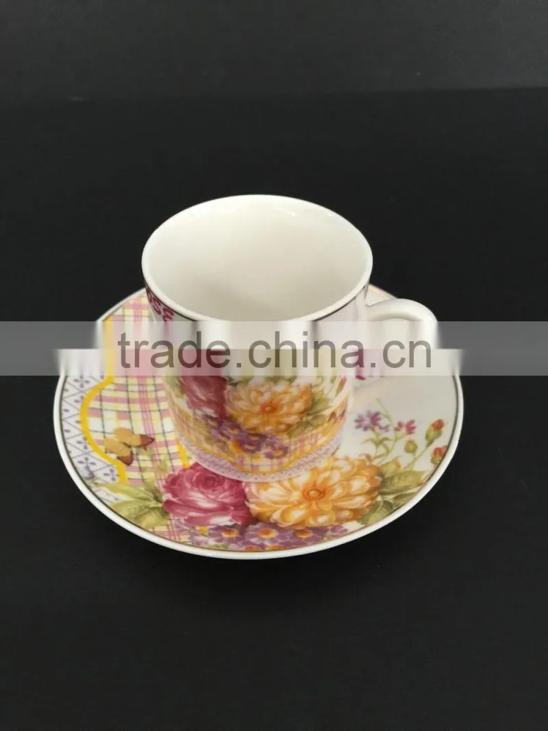 Low bone new bone china Ceramic coffee cup coffee cup set with rose design
