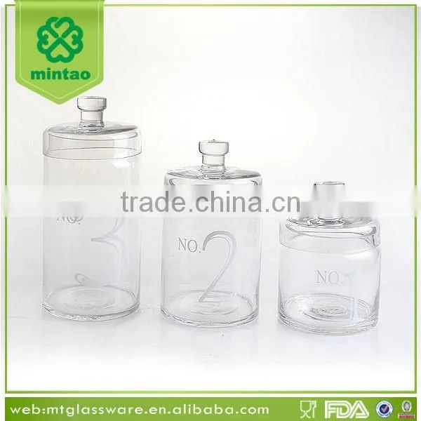 set of 3 hand made clear glass jar/customized decal glass jar