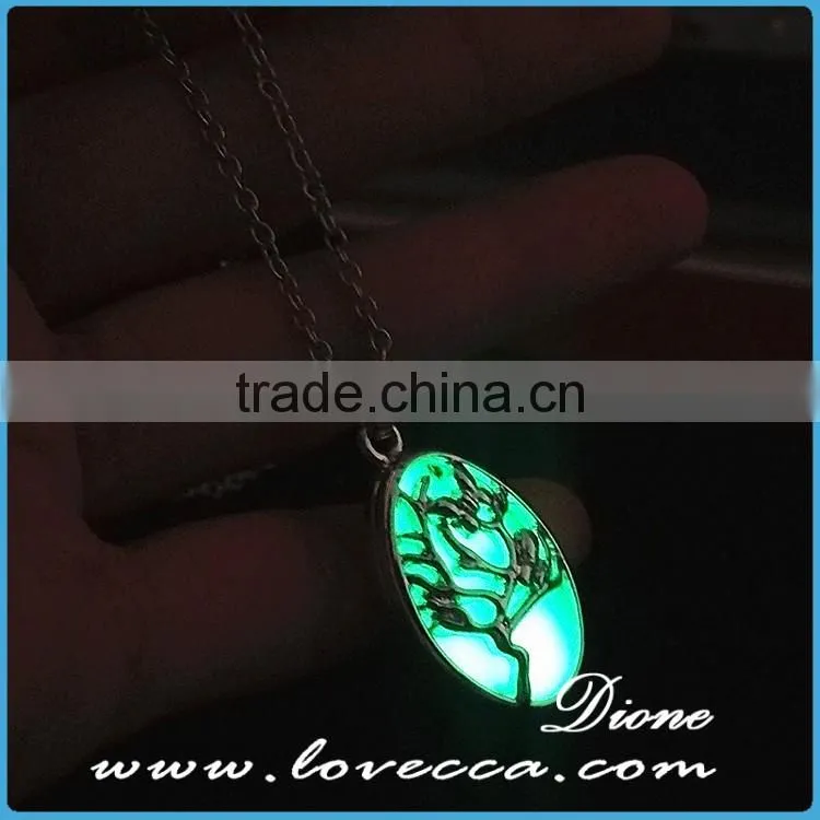 Luminous necklace Magical Aqua Blue Tree Round Glow In Dark