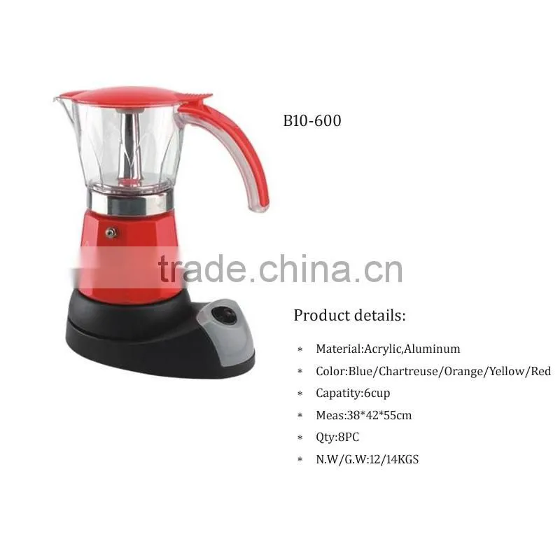 High quality 4cups colorful espresso aluminum electric coffee pot