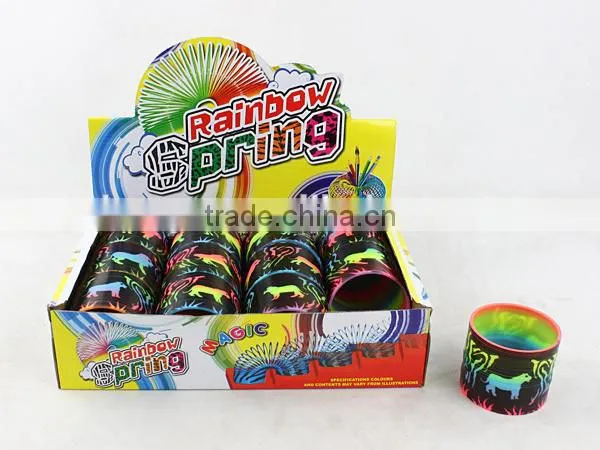 hot sale promotional plastic rainbow spring with printed leopard toys for kids/promotional gift raibow circle