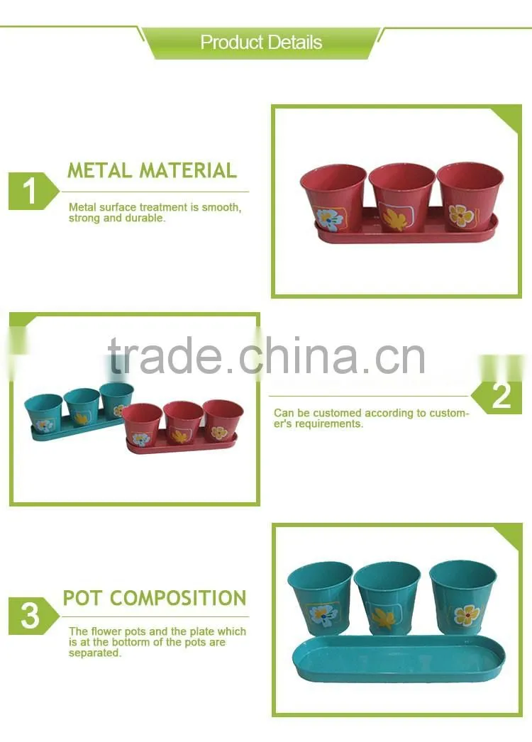 Cheap hand painting metal plant planters and pots with tray