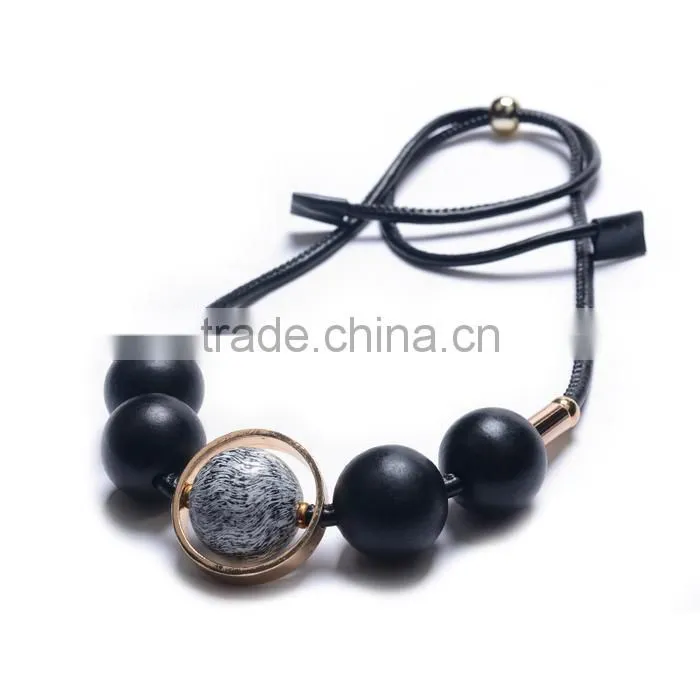 chunky rubber beads leather necklace choker leather necklace geometric necklace