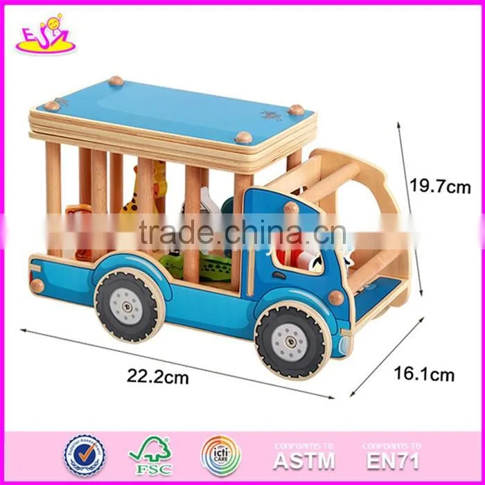 2017 New design funny animals wooden toy trucks for toddlers W04A335