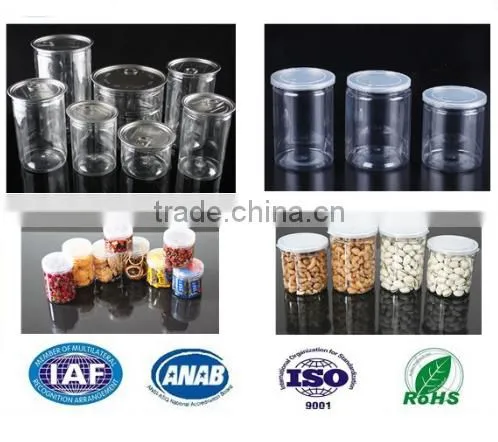 China made empty cans,plastic bottles,plastic easy open can,PET easy open can for dry food, nuts,candies, plastic jar