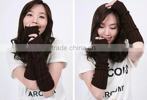 Women Arm Warmer Knitting Wool Fingerless Long Gloves Leisure Korean Glove 7869