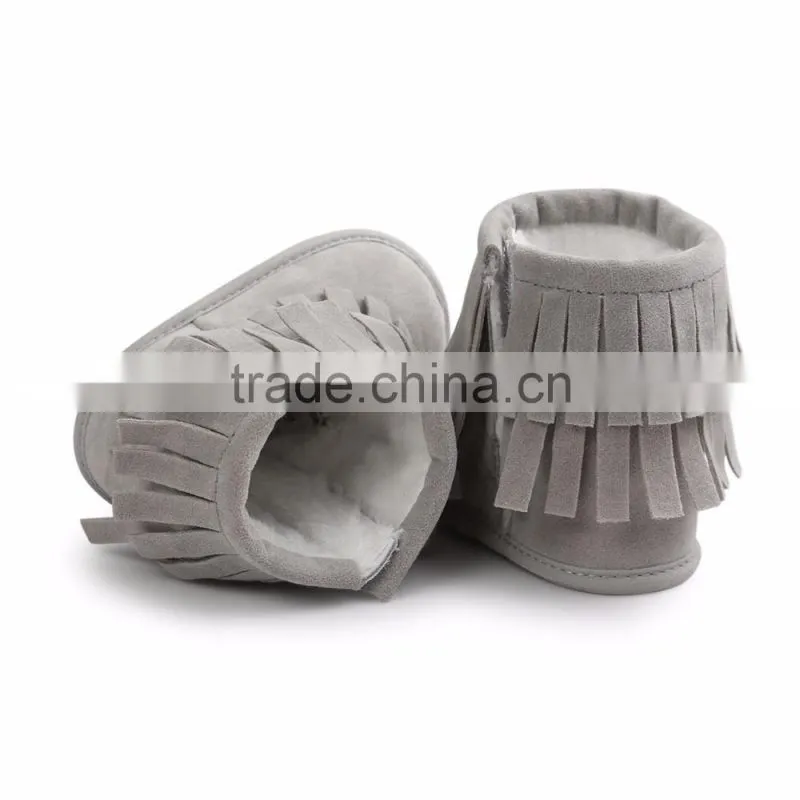 fringed suede fabric baby warm boots