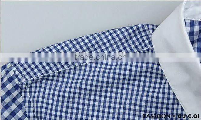 contrast color check shirts men shirts with pocket