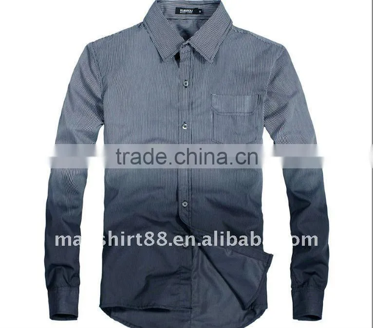 2016 latest omber stripes 100% cotton slim fit casual shirt for men