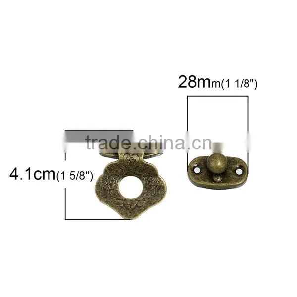 Iron Based Alloy Case Locks Antique Bronze Pattern Carved 4.1cm x3.3cm 28mm x15mm