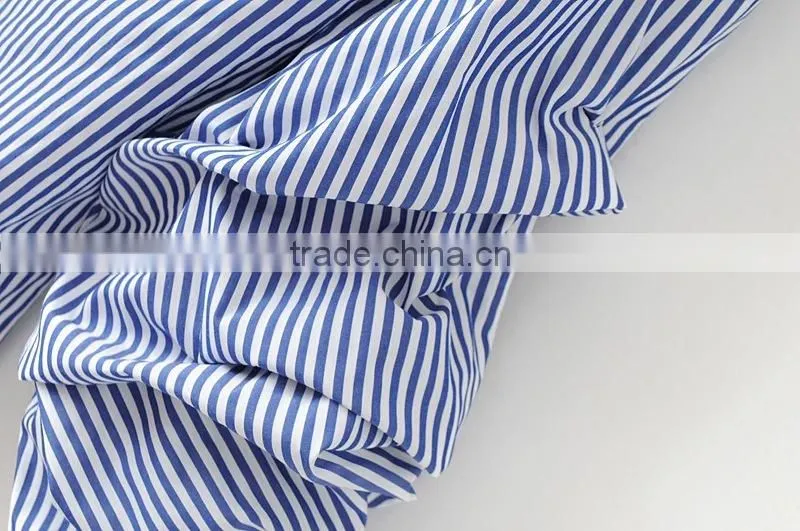 Wholesale Womens 100% Cotton Long sleeve Strip Oxford Blouse