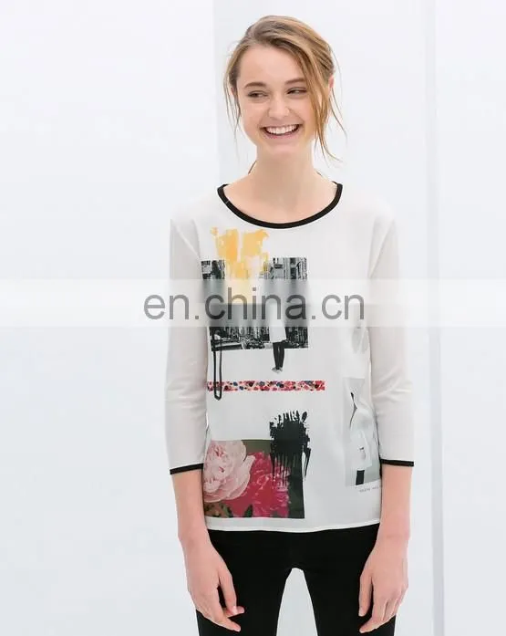 Spring Summer European Fashion Sexy 3/4 Sleeve Chiffon Women Blouse
