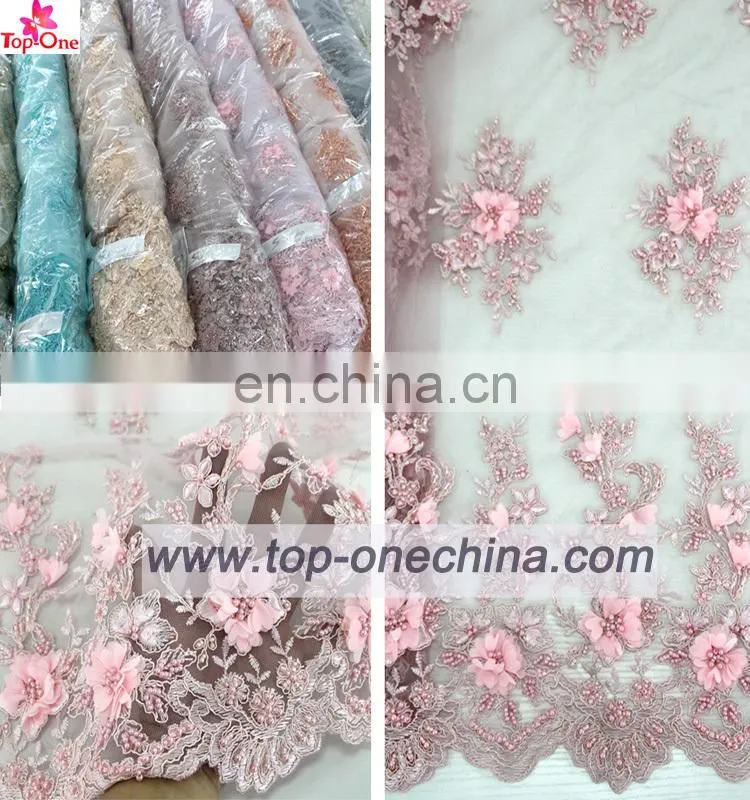 China suppliers handwork embroidery designs/handwork beaded lace fabric/handwork 3d embroidery lace fabric for wedding party