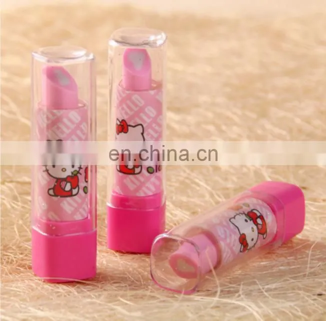 Pink lipstick shaped pencil eraser