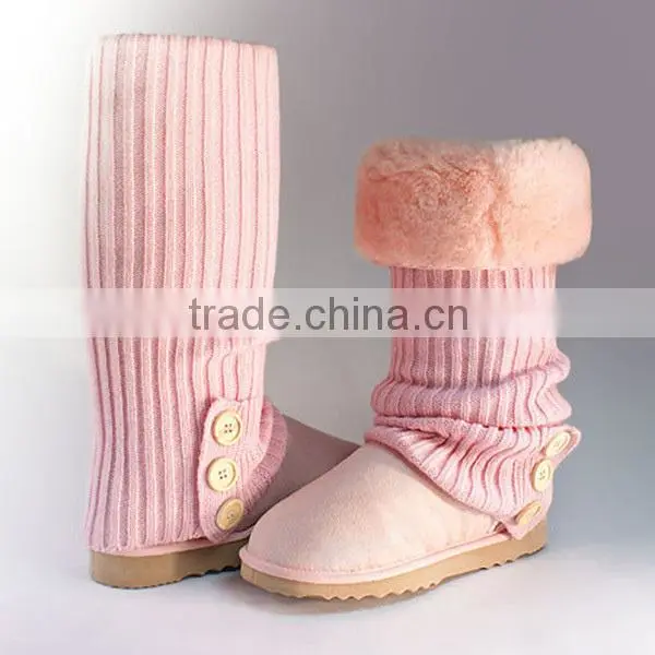 Fashion knit snow boots knee high fur boots for women