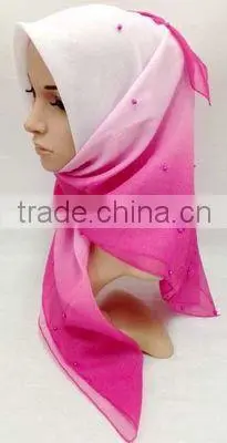 S872 newest voile hijab 100*100cm pearl muslim square scarf head