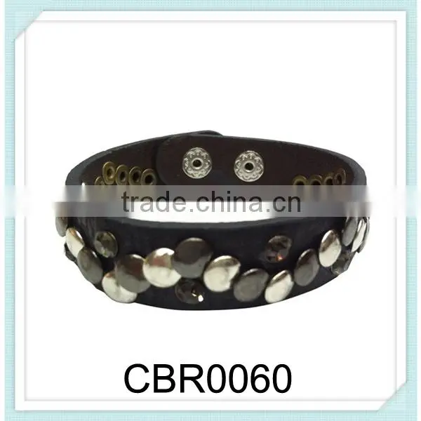 Latest designs one layer hip hop press stud rivets leather punk bracelet,leather fashion rivets bracelet