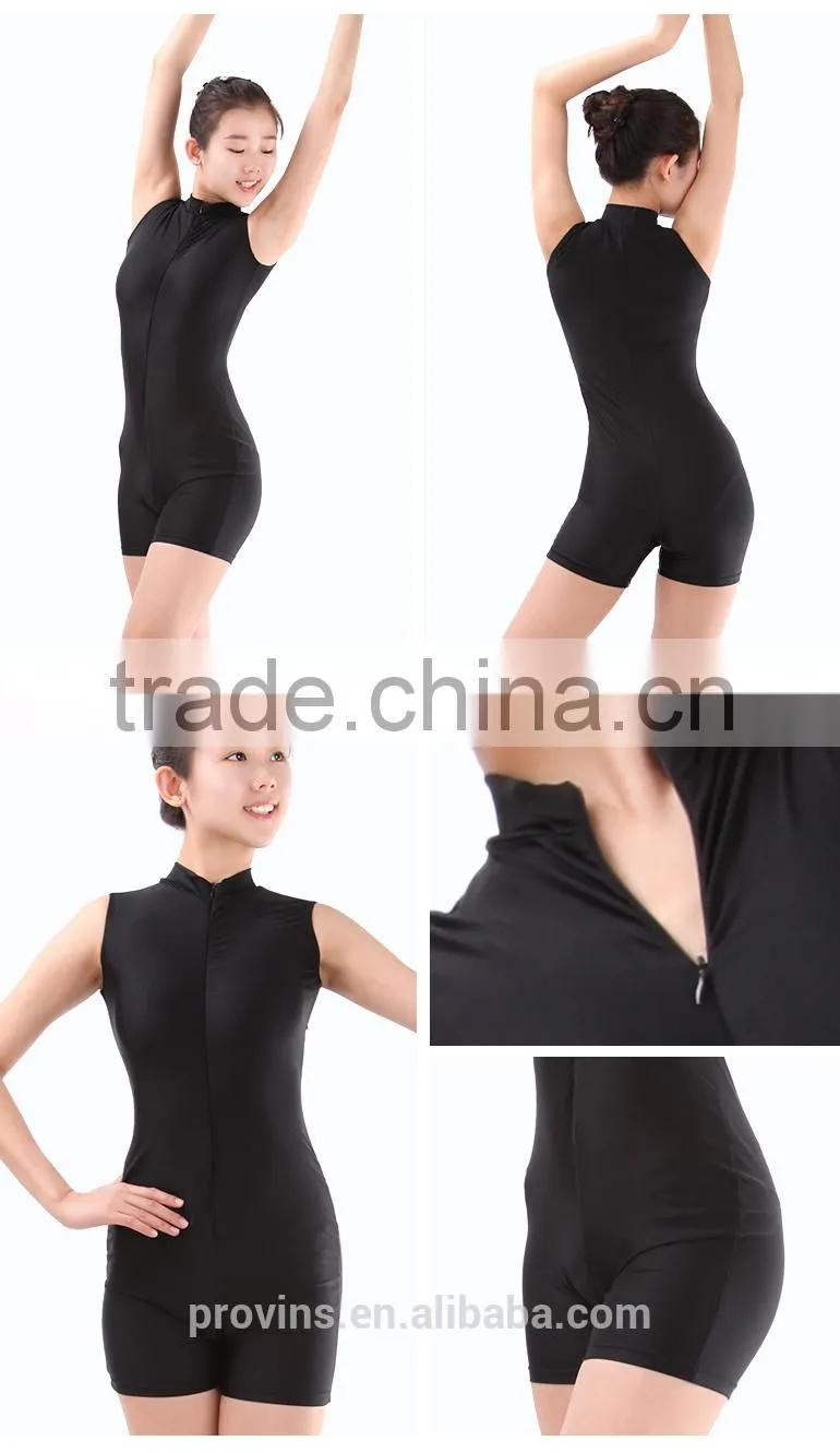 Girls Shiny Lycra Zipper Front Sleeveless Ballet Shorty Unitards