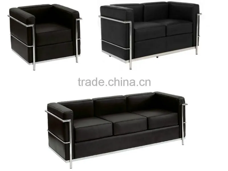 Replica graceful French Design comfortable Italian genuine leather 2 seater LC2 sofa for commercial use office