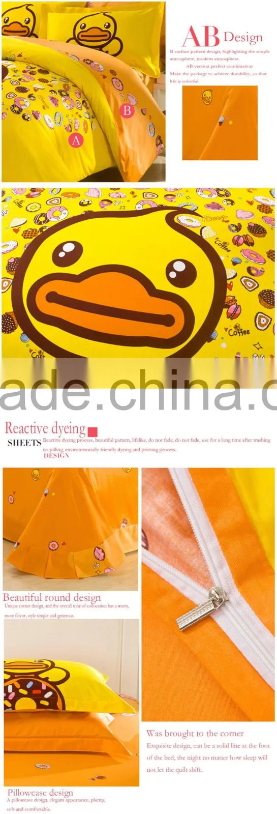 Bright yellow color kids bedding set