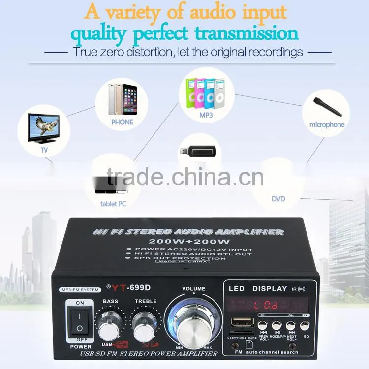 Small car amplifier class d 1500w YT-699D with usb sd