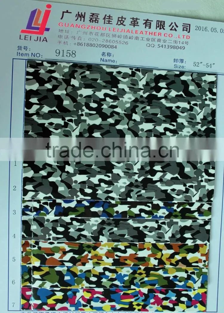 pu leather Printed camouflage patterns artificial handbag leather