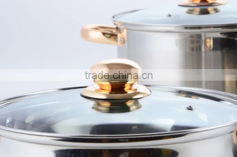 18CM Classical stainless steel 2 layer steam pot with gold plating handle & knob MSF-3179