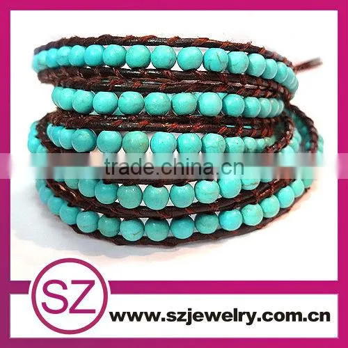 2013 Mulit Stone Brown Greek Leather Wrap Bracelet-BTB0237