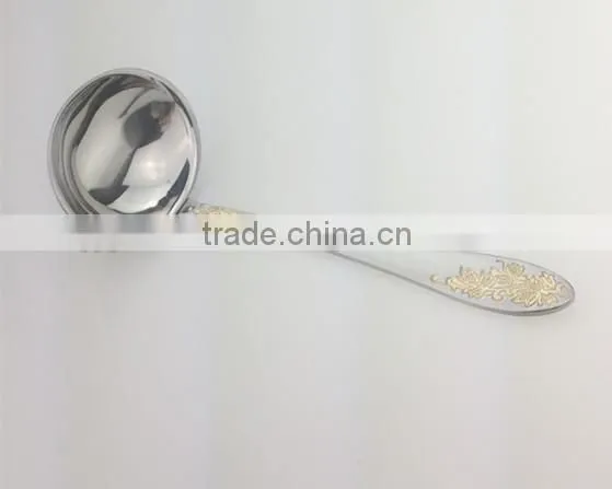 JZ049 elegant flower handle 24 K golden plating high qality stainless steel soup ladle