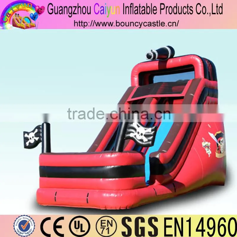 Red Inflatable Water Slide With Pool And Flags